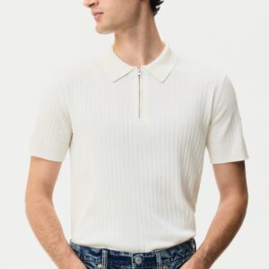 IGNIIX Men’s Ribbed Knit Half-Zip Polo T-Shirts