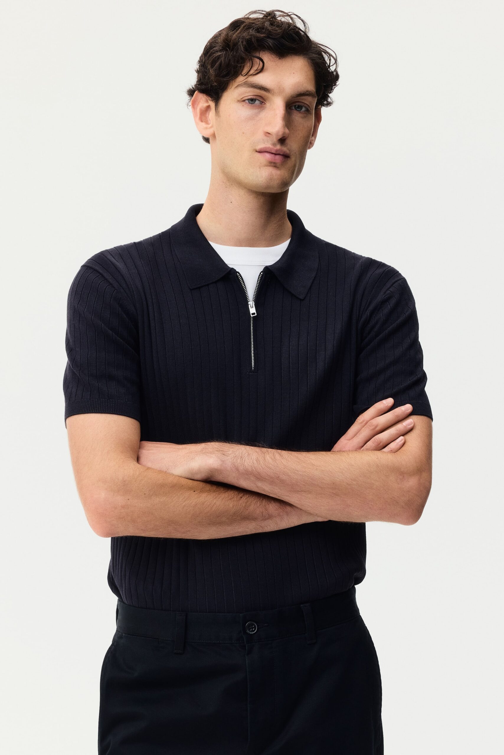 IGNIIX Men’s Ribbed Knit Half-Zip Polo T-Shirts - Image 4