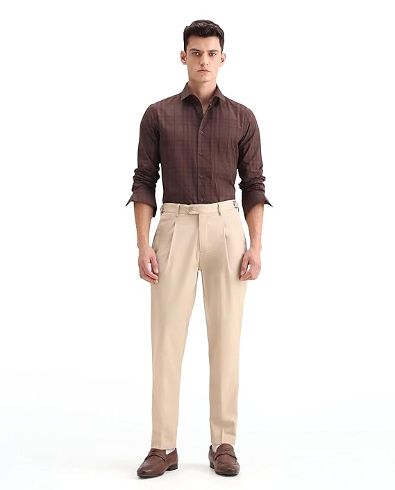 IGNIIX PREMIUM BEIGE PLEATED FORMAL TROUSERS
