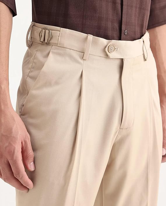 IGNIIX PREMIUM BEIGE PLEATED FORMAL TROUSERS - Image 3