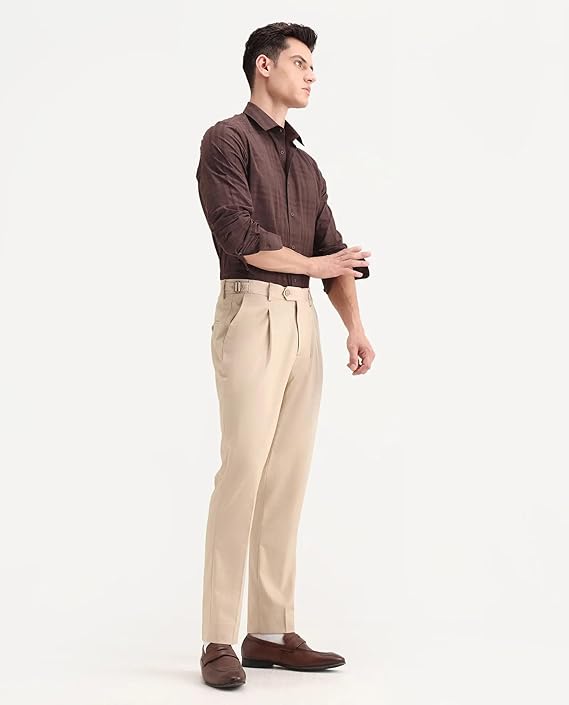 IGNIIX PREMIUM BEIGE PLEATED FORMAL TROUSERS - Image 4