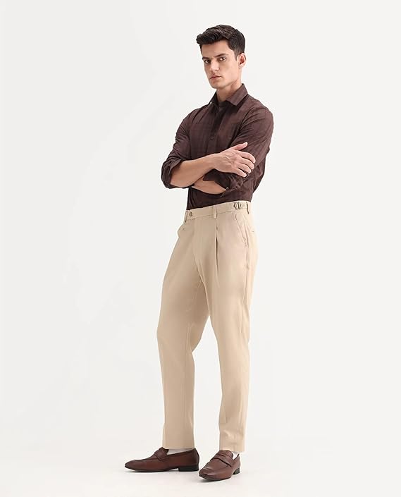 IGNIIX PREMIUM BEIGE PLEATED FORMAL TROUSERS - Image 5