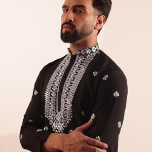 IGNIIX Premium Embroidered Ethnic Kurta for Men Black / Lavender