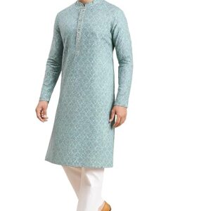 IGNIIX Premium Printed Ethnic Kurta for Men Teal Blue / Olive Green
