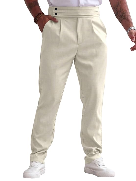 IGNIIX SIGNATURE HIGH-WAIST PLEATED TROUSERS PISTA & CREAM