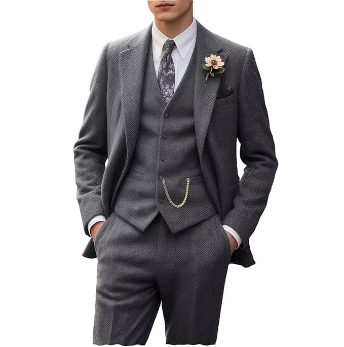 IGNIIX Premium 3-Piece Slim Fit Suit for Men Charcoal Grey