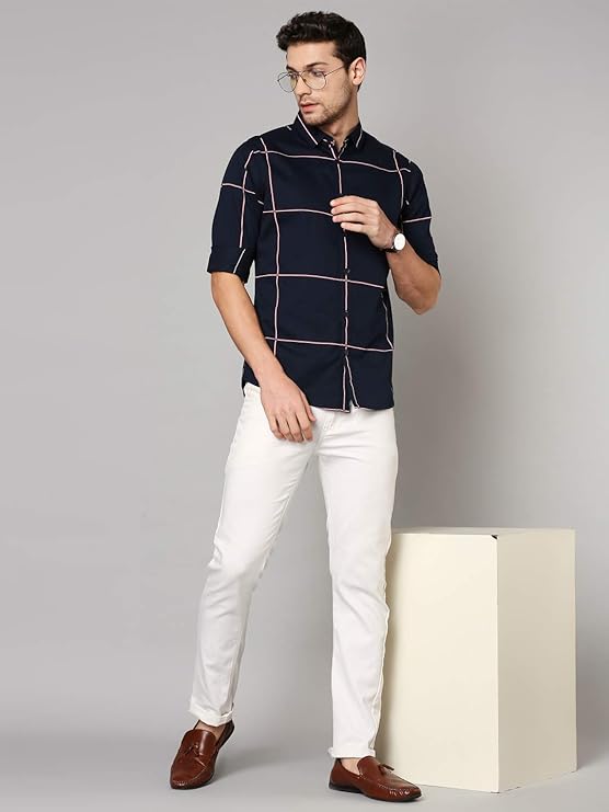 IGNIIX Premium Slim Fit Check Shirt – Navy Blue - Image 4