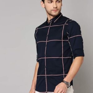IGNIIX Premium Slim Fit Check Shirt – Navy Blue