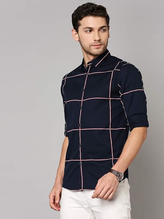 IGNIIX Premium Slim Fit Check Shirt – Navy Blue
