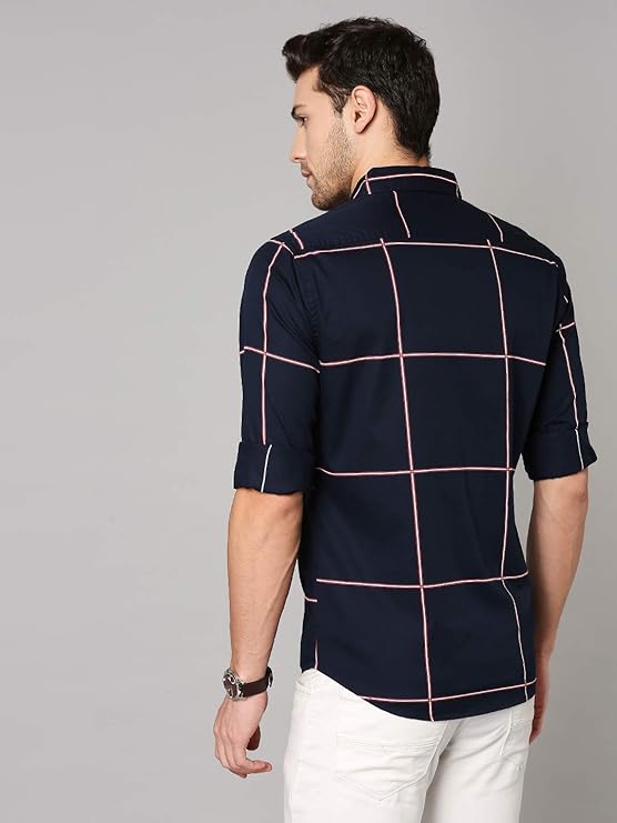 IGNIIX Premium Slim Fit Check Shirt – Navy Blue - Image 5