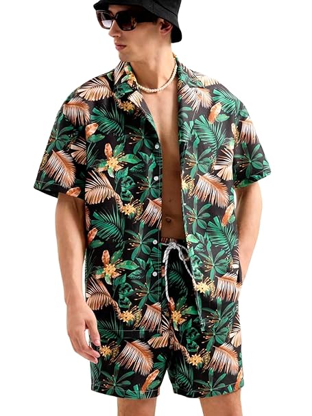IGNIIX TROPICAL PRINT RESORT CO-ORD SET GREEN