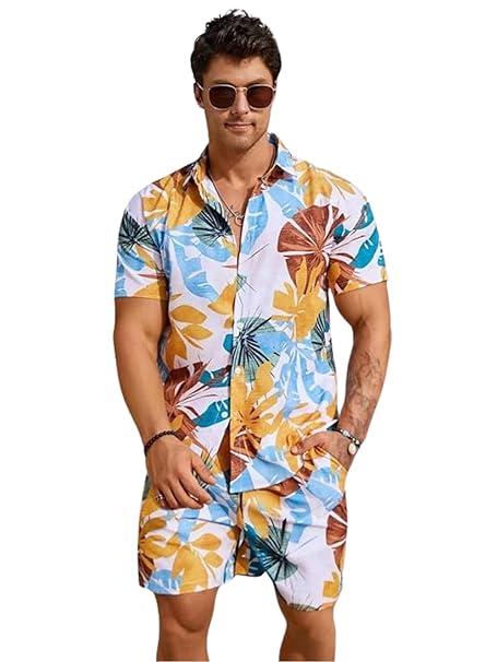 IGNIIX TROPICAL FLORAL CO-ORD SET MULTICOLOR ORANGE VIBE