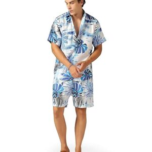 IGNIIX TROPICAL SUMMER CO-ORD SET BLUE PALM PRINT