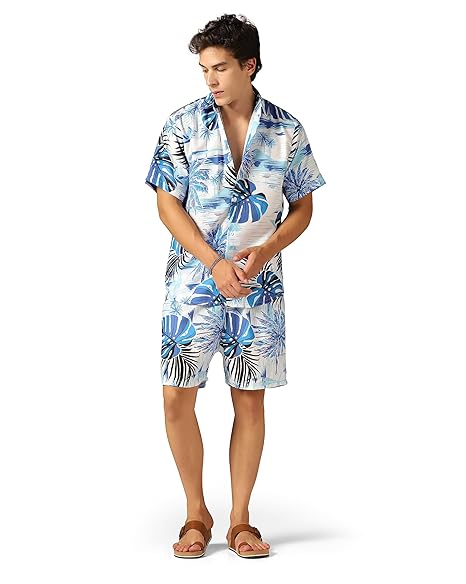 IGNIIX TROPICAL SUMMER CO-ORD SET BLUE PALM PRINT