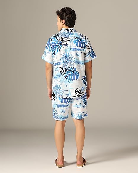 IGNIIX TROPICAL SUMMER CO-ORD SET BLUE PALM PRINT - Image 2