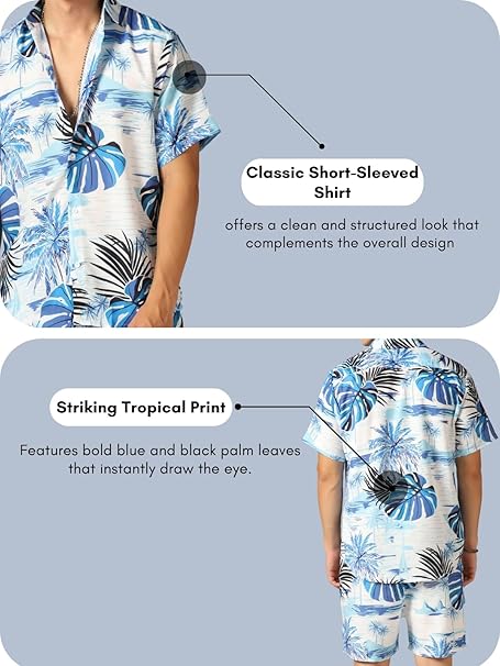 IGNIIX TROPICAL SUMMER CO-ORD SET BLUE PALM PRINT - Image 4