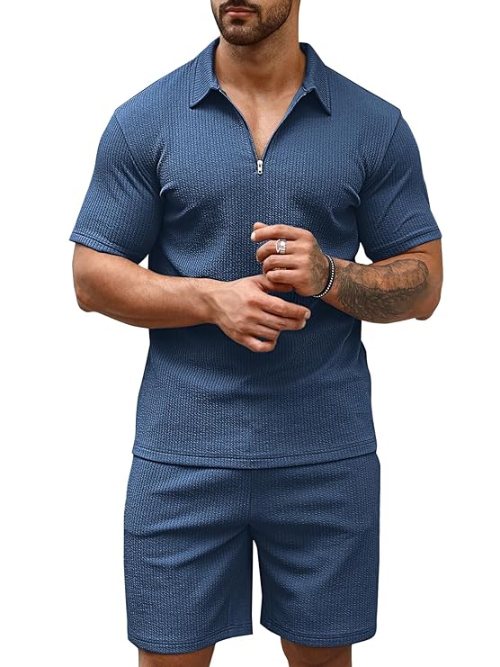 IGNIIX PREMIUM ZIP POLO CO-ORD SET TEAL BLUE & WINE